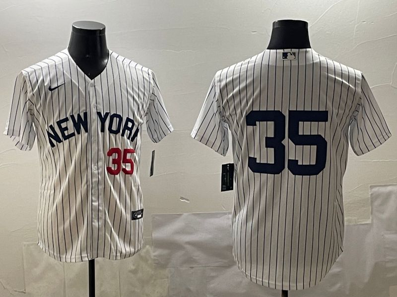Men New York Yankees 35 No Name White Stripe Game 2025 Nike MLB Jersey style 3161